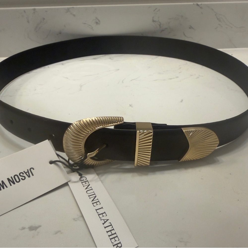 Jason Wu Black Leather Gold Buckle Women’s Leather Belt Large New